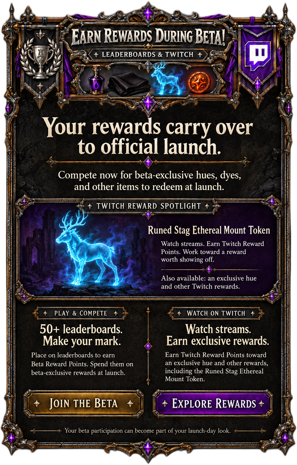 Earn rewards during beta: leaderboards and Twitch
