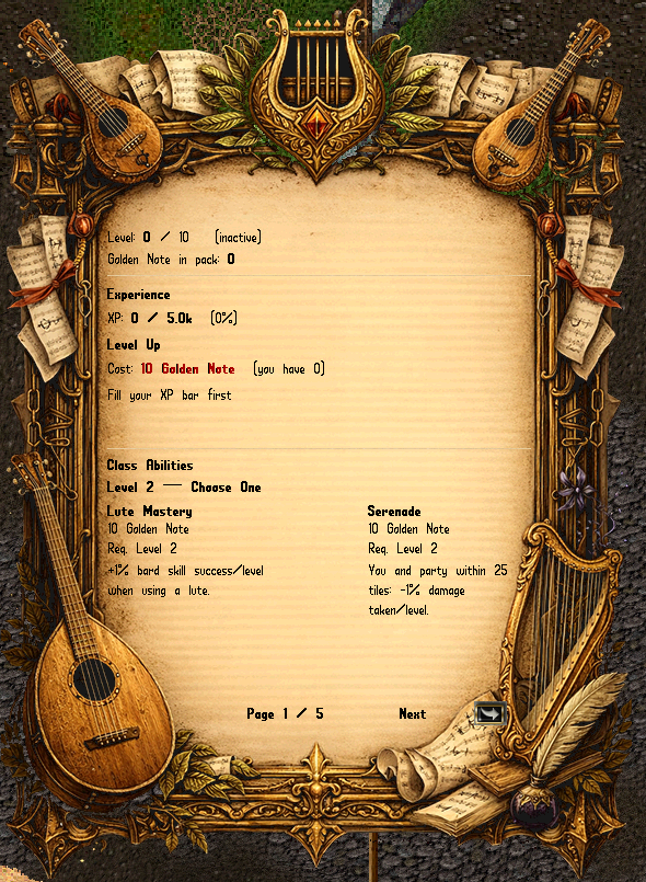 Bard class abilities panel