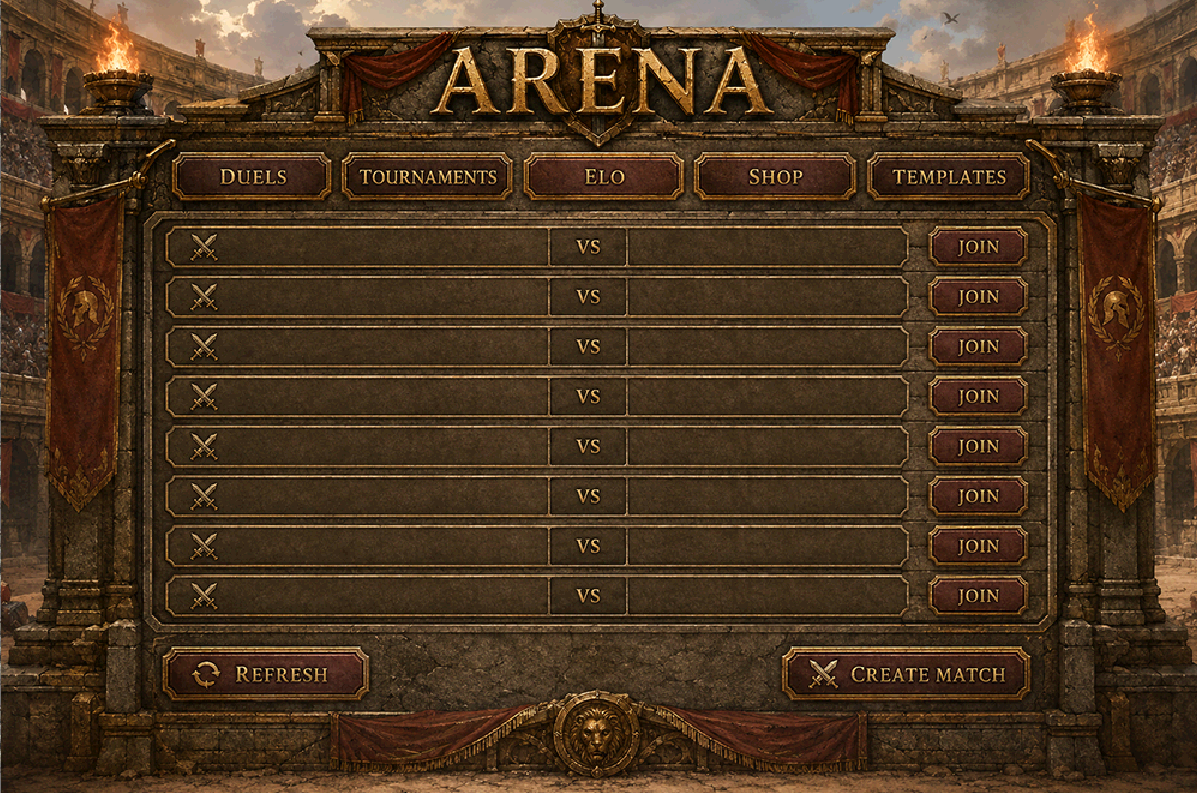 The arena match listing