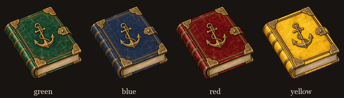The four sunken codexes: green, blue, red, yellow