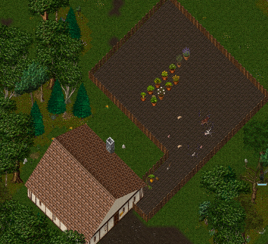 A townhouse farmstead with crops and livestock