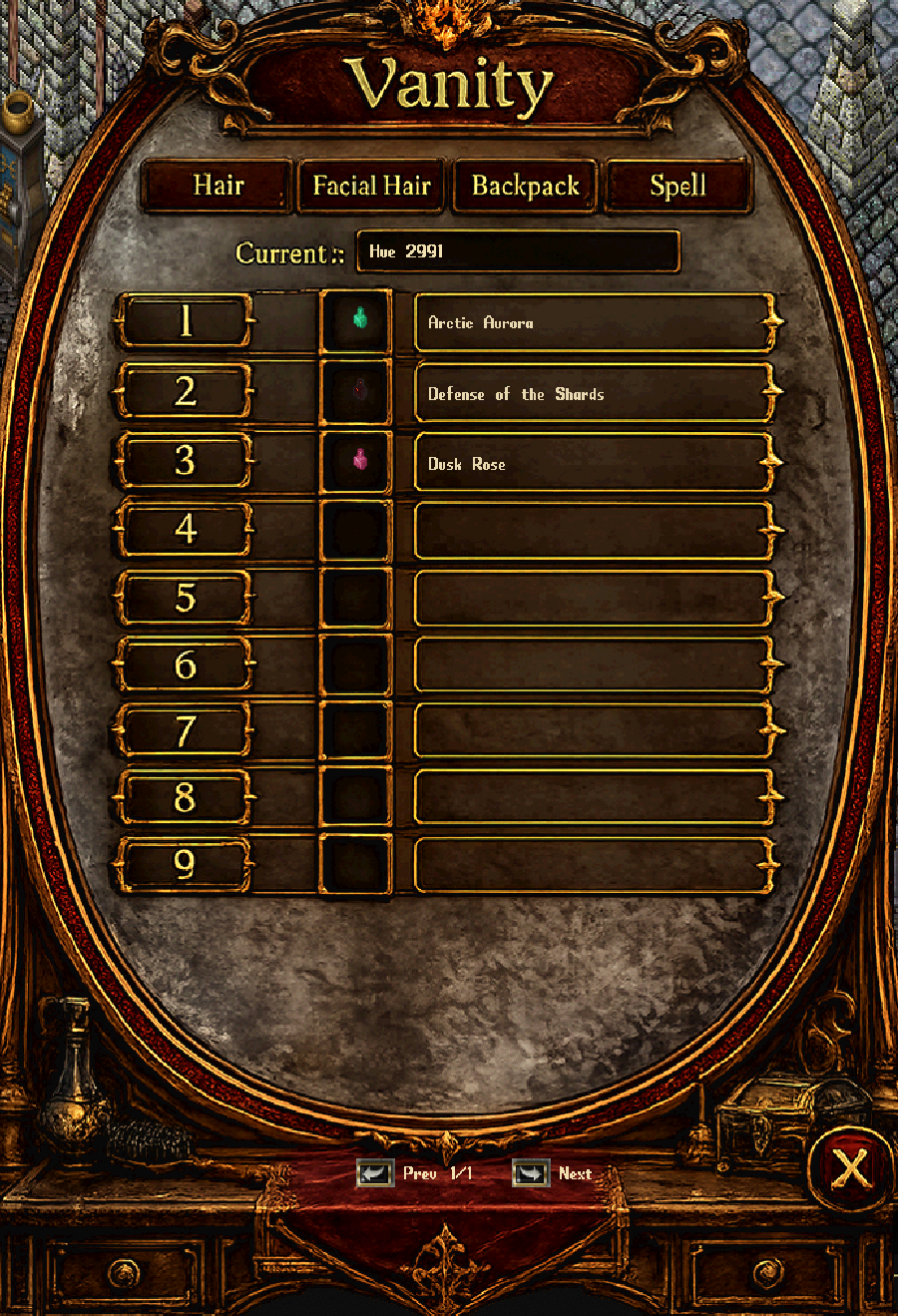 The Vanity dye menu